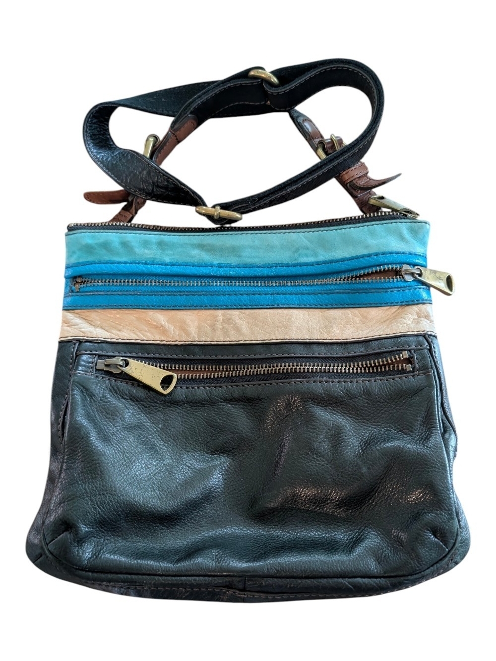Vintage Fossil Explorer Colorblock Leather Crossbody Bag